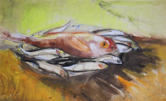 After Ruskin Spear, watercolour, Fishes, 31 x 50cm. unframed.